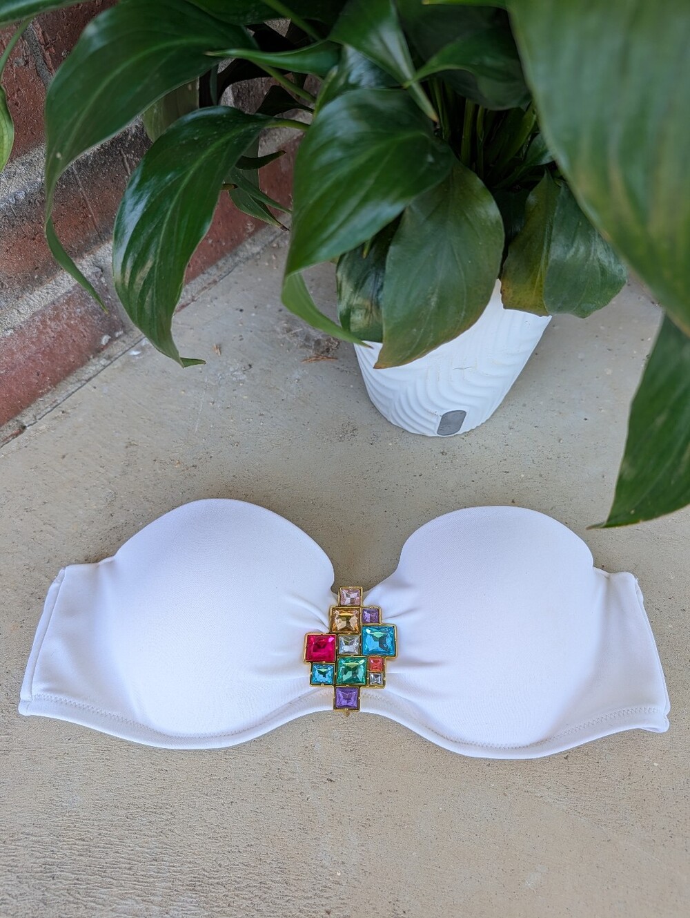 😍EUC Vintage Victoria's Secret SWIM Strapless Jewel Embellished Bikini Top, 36B